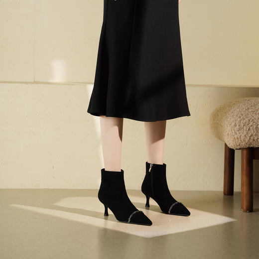 Westory2025年冬季尖头高跟小香风拼接优雅短靴S25DS85891 商品图3