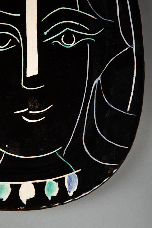 独角鹿西洋古董1953年代西班牙艺术巨匠毕加索与法国Madoura工坊合作出品限量装饰陶盘「Visage Au Collier (A.R.220) 戴项链的面庞 220」 商品图5
