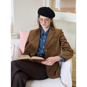 SimpleRetro法式休闲坑条灯芯绒西装外套女