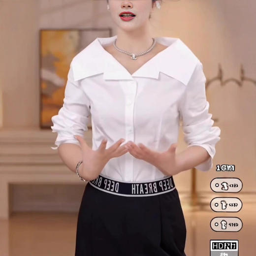 2025春秋季新款女士宽松休闲独特翻领衬衫设计感时尚通勤白色衬衣 商品图2