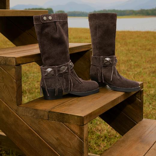 【云粉节】【思加图】BF楼思加图2025新款塞尔玛西部靴牛仔靴棕色复古长靴高筒女靴EI701, 吊牌价2990，活动价2198 商品图3