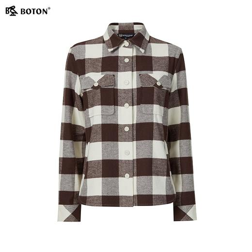 波顿女士三季 外套 磨毛格纹翻领 宽松柔暖轻搭衬衫型外套LSJ032324 商品图5