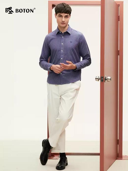 [抗菌防臭]波顿男士春秋冬 衬衫 磨毛条纹修身 柔暖英伦风休闲长袖款MS062324 商品图2