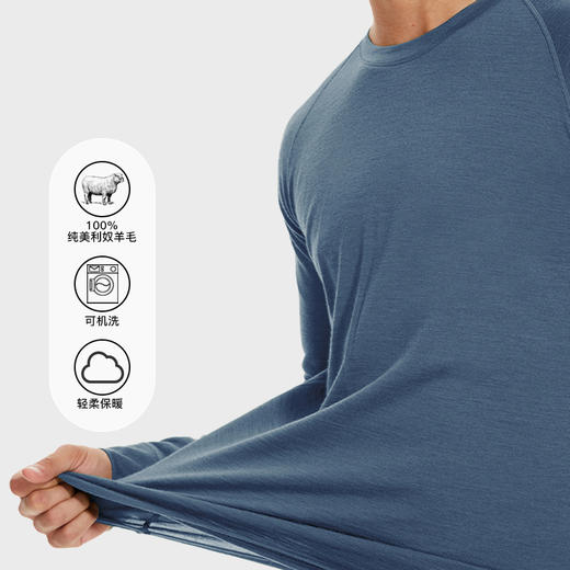 IGUANA可机洗新品男式美利奴羊毛长袖T恤速干户外徒步青灰色 商品图0