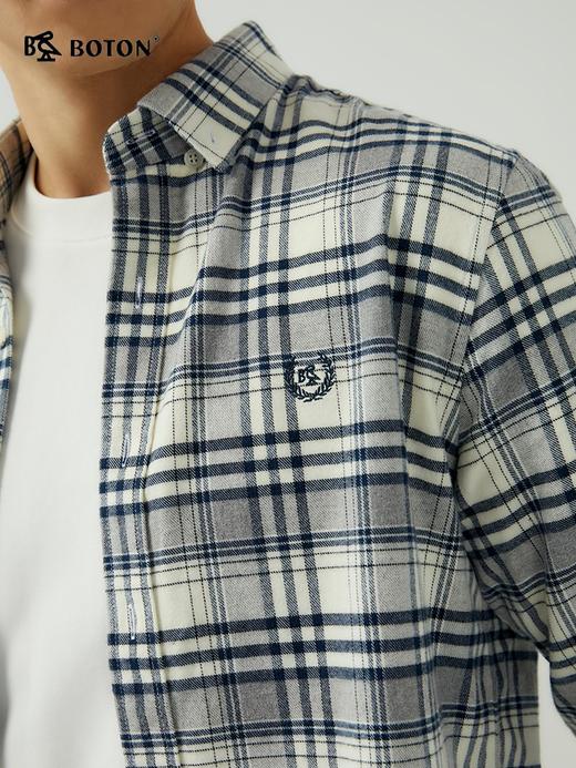 波顿男士秋冬 衬衫 磨毛格纹 修身柔适休闲长袖常规款MS719323 商品图4