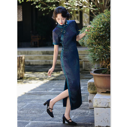 SYK5825188老上海军阀阔太太长款旗袍2025秋季新款复古中国风长款短袖旗袍裙 商品图1