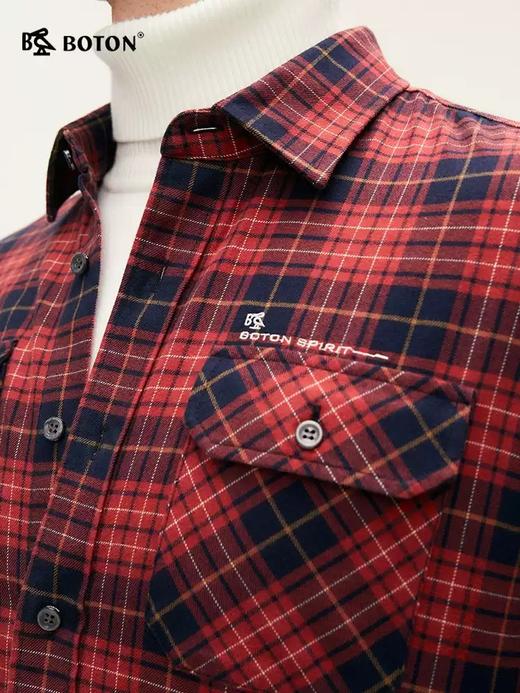 【抗菌防臭】波顿男士春秋冬 衬衫 精梳棉磨毛格纹 合身暖适长袖款MS069324 商品图2