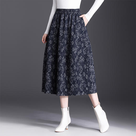 QYM 792-Y时尚优雅半身裙松紧高腰印花裙 商品图1