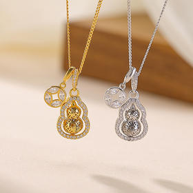 S925纯银镂空葫芦福禄铜钱钱币，可转动吊坠项链套链CW-XL00440