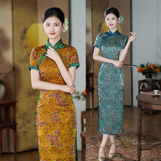 GX老上海高级感长款短袖旗袍2025初秋新款改良中国风提花宴会旗袍裙 商品图3