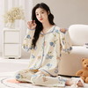 春秋季女士开衫睡衣带胸垫小翻领长袖长裤家居服套装卡通免穿文胸学生家居服 商品缩略图11