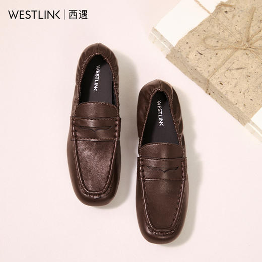 西遇软底乐福鞋女新款秋季棕色平底小皮鞋方头不累脚通勤单鞋K0057162/K0057163 商品图3