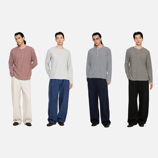 oneup亚麻条纹亨利领宽松长袖（男女同款） 商品图4