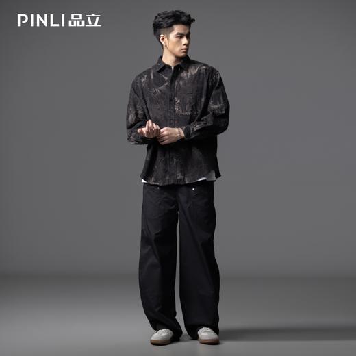PINLI品立春季新款复古扎染长袖牛仔衬衫男潮牌宽松休闲外套GD253113115 商品图1