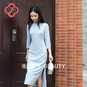 逸红颜梨棠2025秋新款梨花花落飘飘定位立体刺绣钉珠弹力针织旗袍