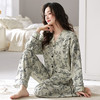 秋季带胸垫睡衣女和服无领长袖长裤家居服套装前扣免穿文胸春秋款 商品缩略图5