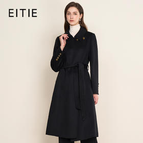 EITIE爱特爱气质英伦翻领收腰显瘦黑色羊毛呢子大衣2025秋冬新款D2514907大衣