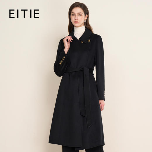 EITIE爱特爱气质英伦翻领收腰显瘦黑色羊毛呢子大衣2025秋冬新款D2514907大衣 商品图0