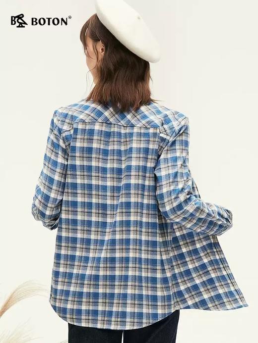 波顿女士春秋冬 工装格纹衬衫 磨毛舒挺 宽松长袖对格休闲款LS028324 商品图2
