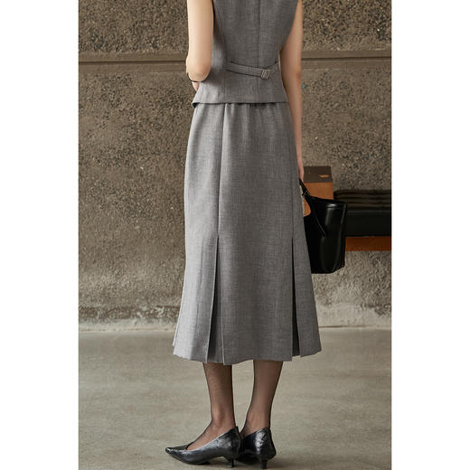 剩M/XL 米思阳2026春季新款通勤风高级灰高腰直筒压褶裙摆羊毛混纺半身裙女4858 商品图5