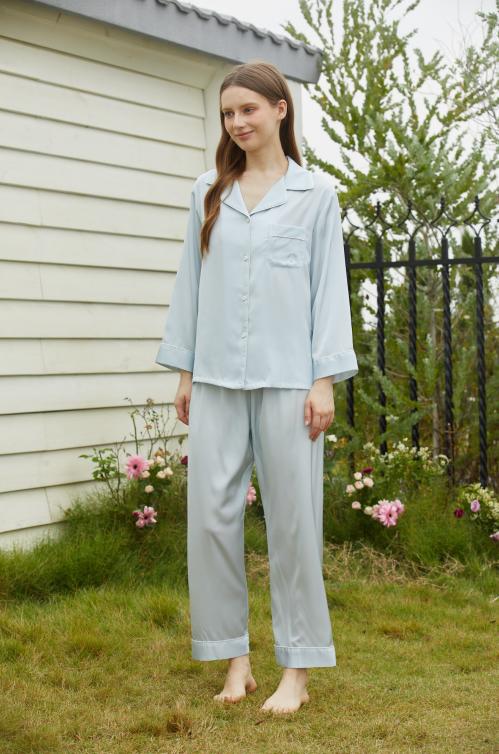 【第二件 0 元｜ 满2件 5 折】【秀黛】女纯色丝质长袖套装女士长袖睡衣家居服L1551026T【门店同款】 商品图2