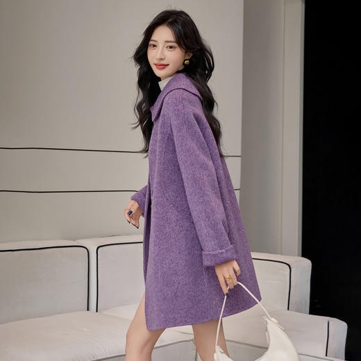 TC 914522单排扣紫色羊毛呢子毛呢外套大衣 商品图3