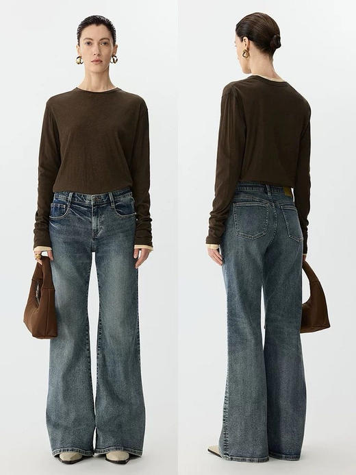 【开放日忙 秒杀价已调 直接拍】江南布衣 手工晕染 四季都可以穿的柔软的会呼吸的牛仔裤 喇叭裤 商品图2