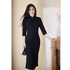 SKY 299437时尚针织棉简约中式长款七分袖旗袍日常可穿