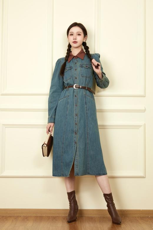 L.Fleuri 撞色拼接翻领牛仔连衣裙 18646 商品图0