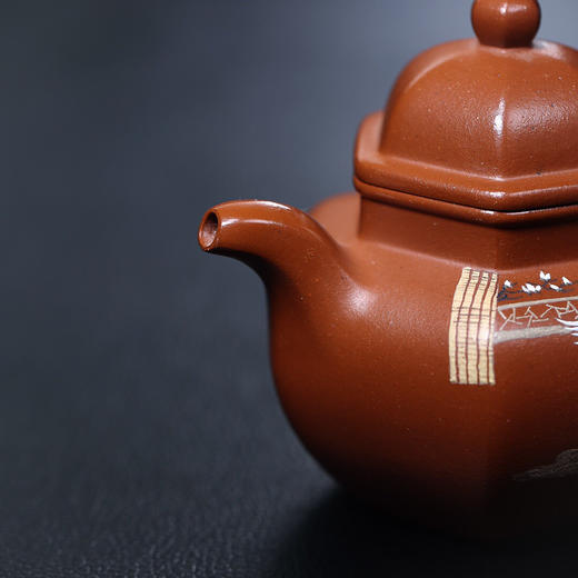 【青山特惠】宜兴原矿精品全手工 朱泥 六方掇球 紫砂壶 220cc 周玉奇【大拍级陶手】石昌泥绘 商品图3
