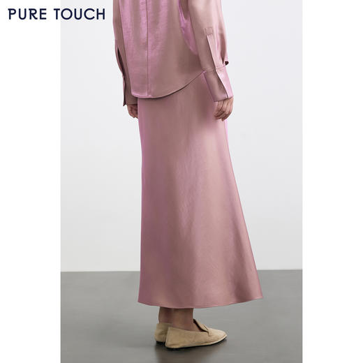 PURE TOUCH女装 25秋冬新款缎面珠光感鱼尾半裙中长款a字过膝长裙 商品图4