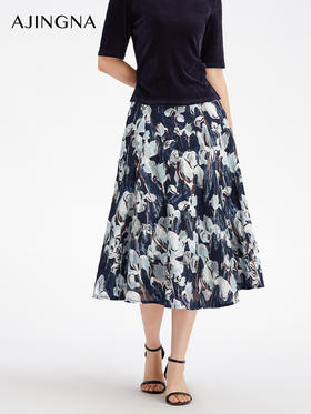 【商场同款】阿菁娜秋季新款提花镂空印花伞裙松紧腰九分裙立体感复古半裙A29Q113025