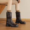 【预售5天】复古圆头美拉德褶皱，堆堆靴真皮V口显瘦中筒骑士靴LD&7505 商品缩略图0
