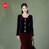 逸红颜颜予2025秋冬新款弹力丝绒花瓣领蝴蝶结修身复古上衣套装女 商品缩略图0