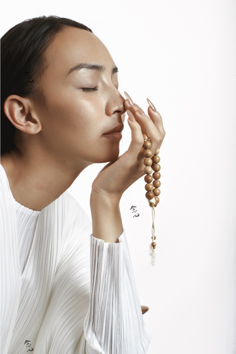 老山檀老象牙三通手串