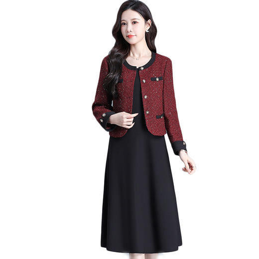 QYM 725014-Y小香风亮片短款外套搭黑色背心中长款连衣裙 商品图4