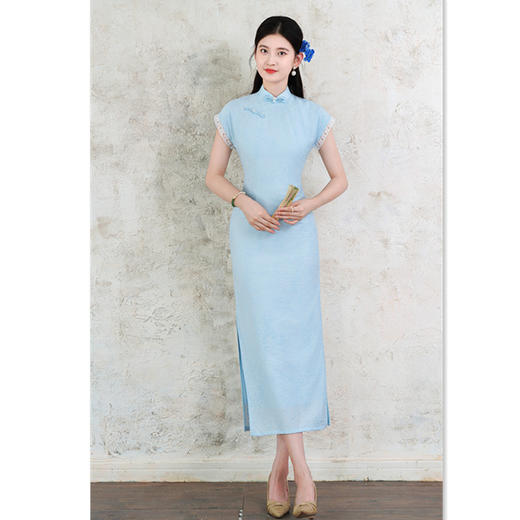 GX修身时尚纯色提花连袖旗袍2025初秋新款改良新中式日常可穿旗袍裙 商品图0