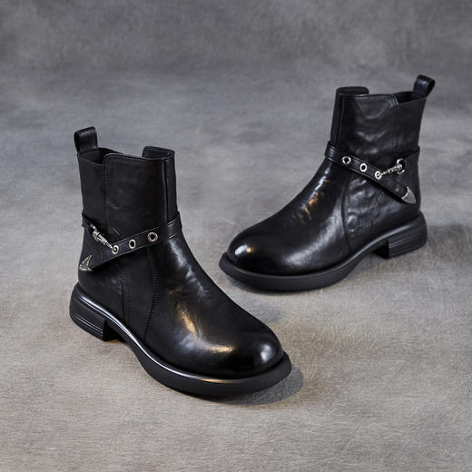 ZM 258696轻奢水洗牛皮烟筒靴瘦瘦靴粗跟厚底机车马丁靴 商品图3