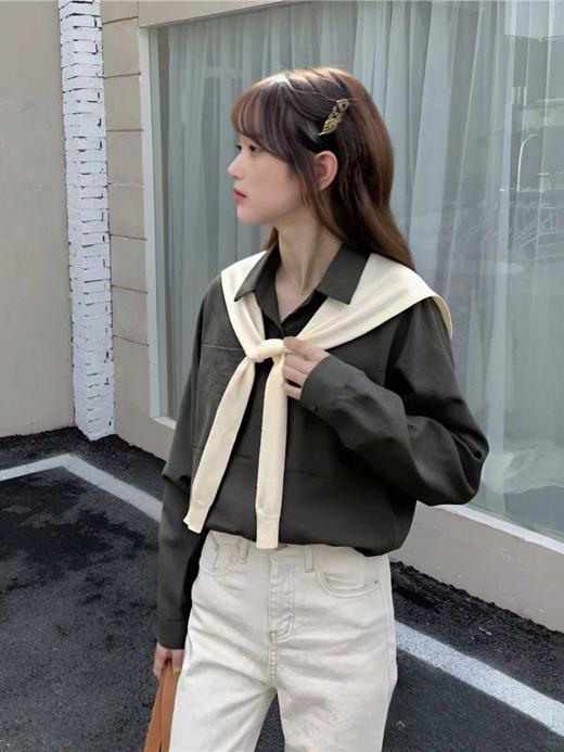 【秋新品】赠送披肩 灰色短款简约衬衫（微微瑕）-喜出 商品图0