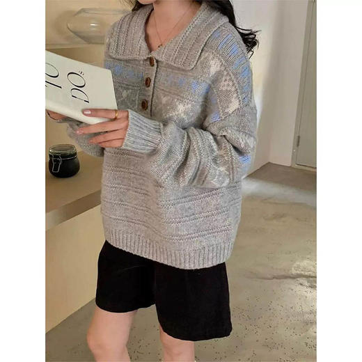 YW复古费尔岛翻领提花毛衣(LH)(LD)-纪念日百货167098417 商品图0