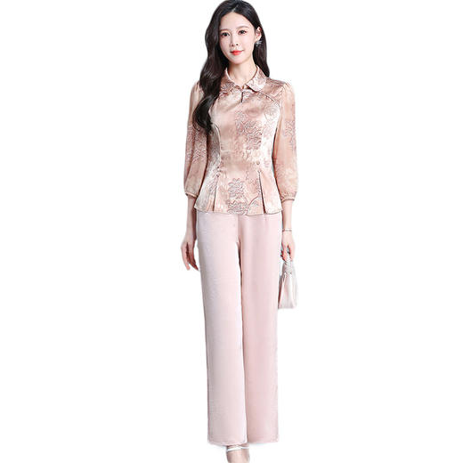 QYM 725031-Y两件套妈妈装印花复古国风上衣+直筒阔腿裤 商品图4