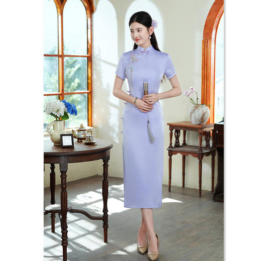 GX纯色仿醋酸提花小个子年轻款旗袍2025初秋新款中式高级感旗袍礼服 商品图0