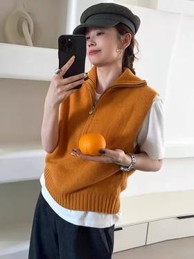 【YW】无忧购 松弛感复古半拉链无袖针织马甲81396（截单后3-5天发货）