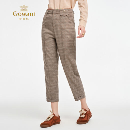 乔万尼2025新品英伦风复古格纹锥形长裤ED3F255 商品图1