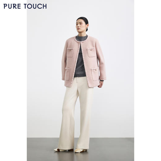 PURE TOUCH女装 25秋冬新款小香风短外套圆领法式粗花呢粉色直身 商品图3