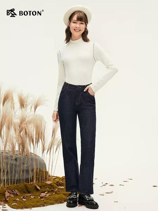 [防掉色]波顿女士春夏季直筒宽松高端深蓝色弹力牛仔裤LE333324 商品图3