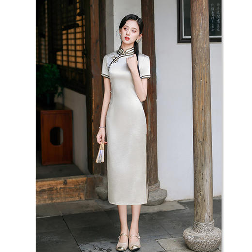 GX港风中式长款短袖旗袍2025初秋款复古国风民国女士高级感宴会旗袍 商品图0