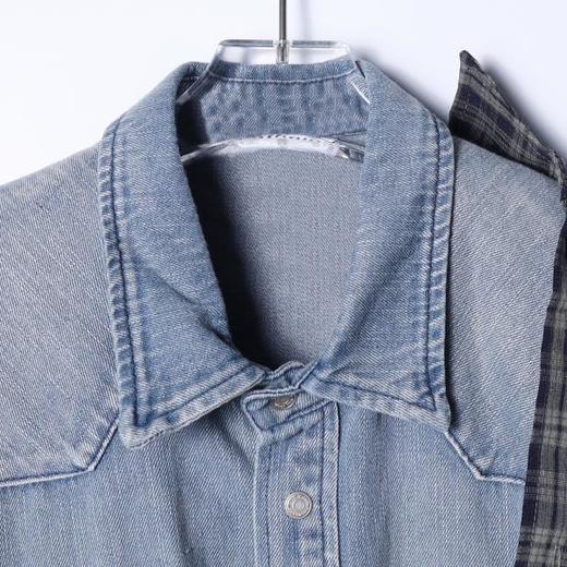 8035SDSA秋冬新款痞帅男装潮牌牛仔拼接设计翻领长袖衬衫宽松街头衬衣 商品图2