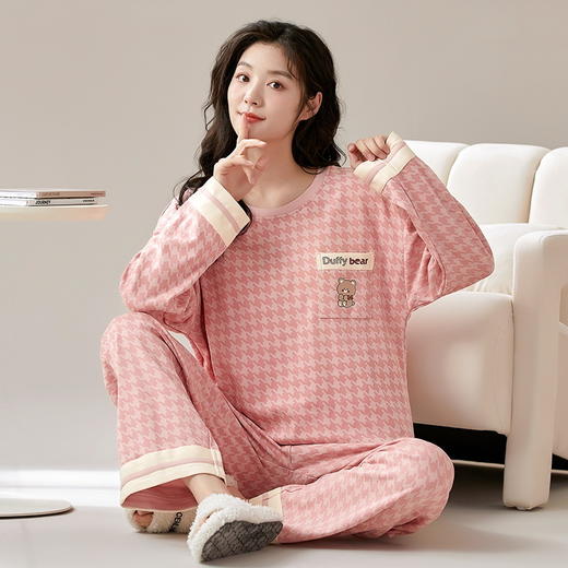 春秋季带胸垫睡衣女士长袖长裤免穿内衣文胸家居服套装居家可外穿 商品图14