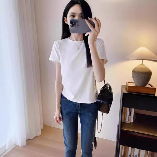 【断码清仓 无退换】2025高端新疆棉纯棉女装打底衫休闲简约基础正肩短袖T恤女春夏 商品图4